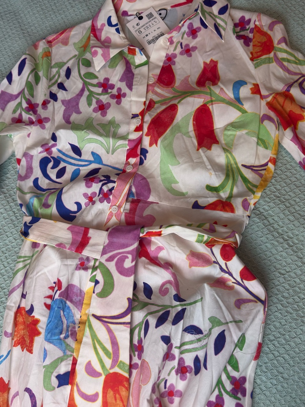 Zara Floral Tie-Waist Midi Dress in Multicolor Small - Picture 6 of 6